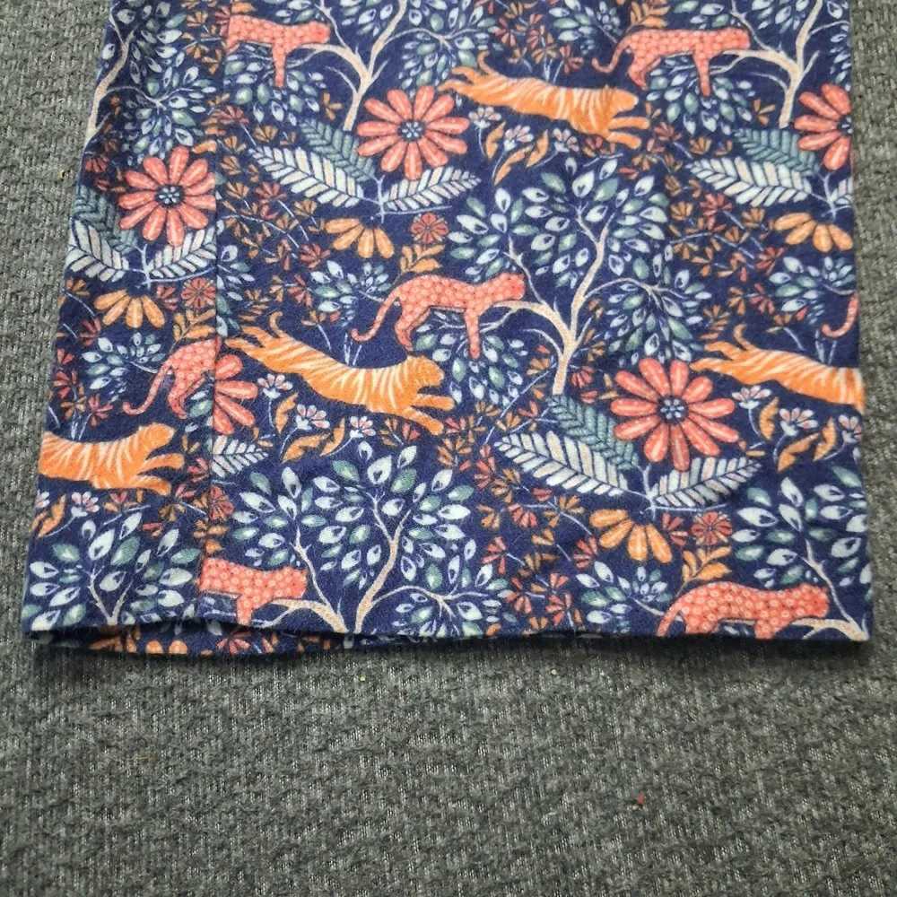 Boden Womens Cotton Flannel Pajama Set Tiger Leopard Floral Blue Orange Sz 8
